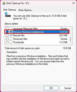 Disk Cleanup delete previous version