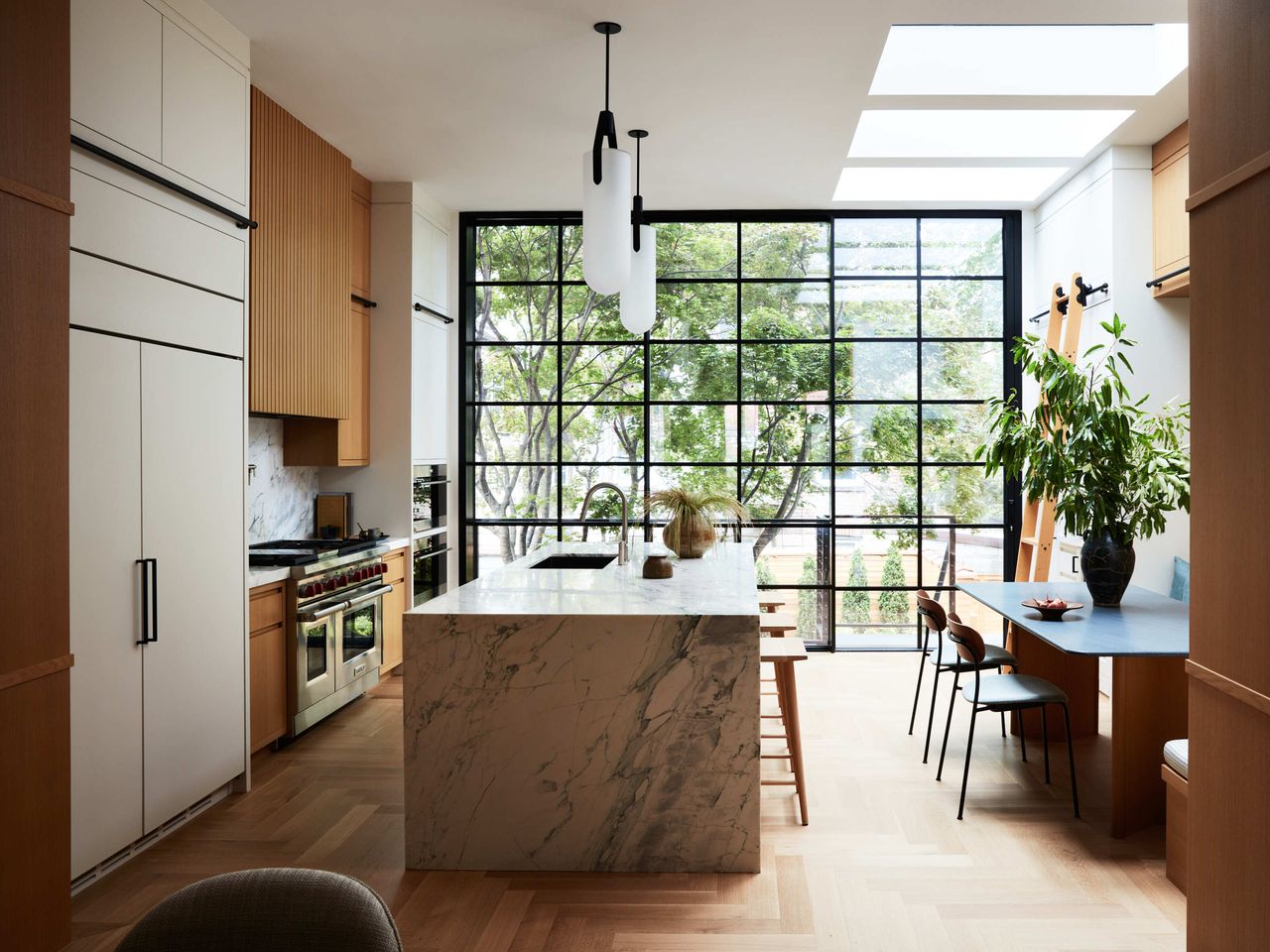 Sliding glass doors leading into garden