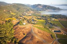 Aerial view of Napa Valley and vineyards