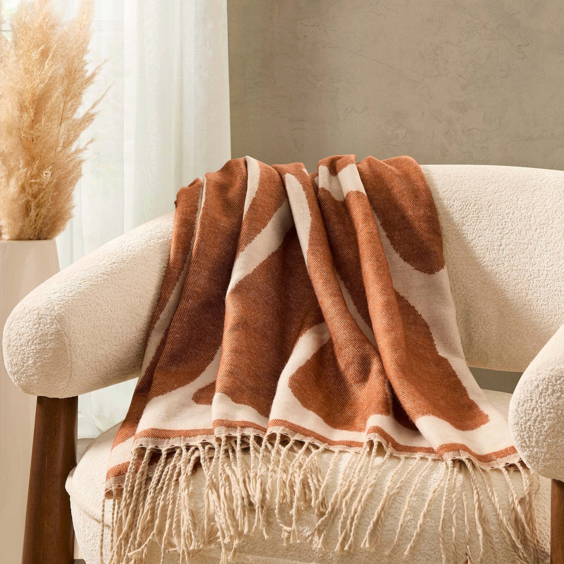 Abstract Floral Sofa Throw - Burnt Orange