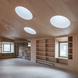 Baiona Library timber interior, designed by Murado & Elvira