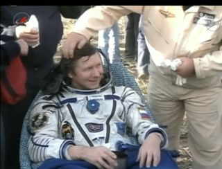 Russian cosmonaut Gennady Padalka, commander of Expedition 32 to the International Space Station, enjoys a hot tea and fresh air after landing in Kazakhstan to end a four-month mission to the space station.