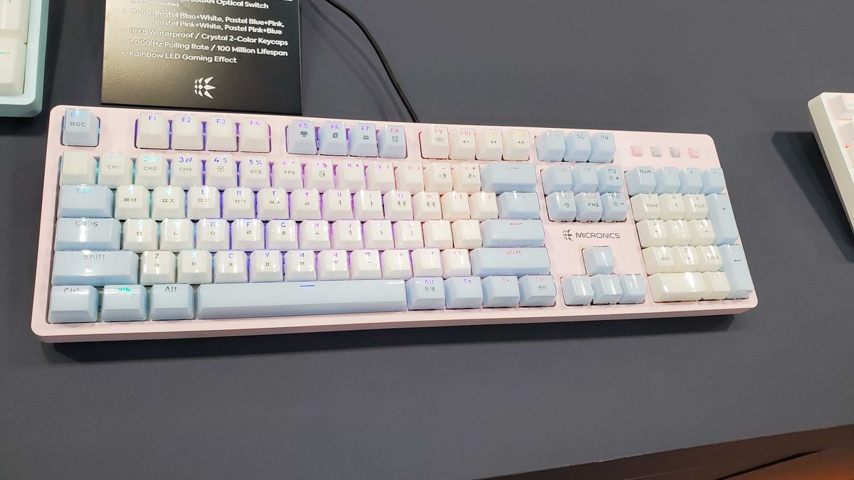 pink and blue keyboard with backlight