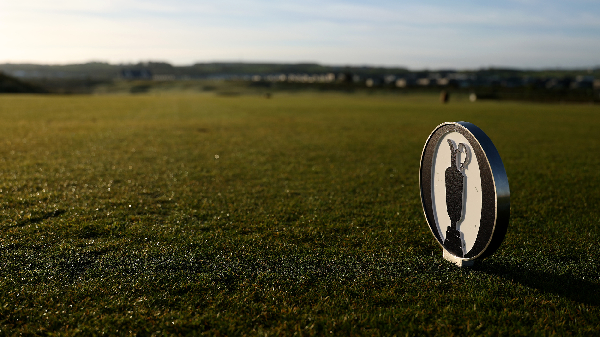 The Open logo tee marker at Royal Portrush