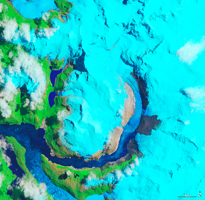 A satellite view of the Hielo Patagónico Sur 12 (HPS-12) glacier as seen on Jan. 9, 2019.