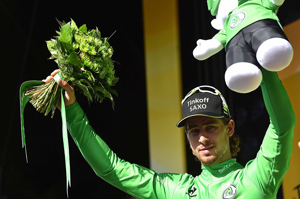 Peter Sagan (Tinkoff-Saxo) wears the green points jersey