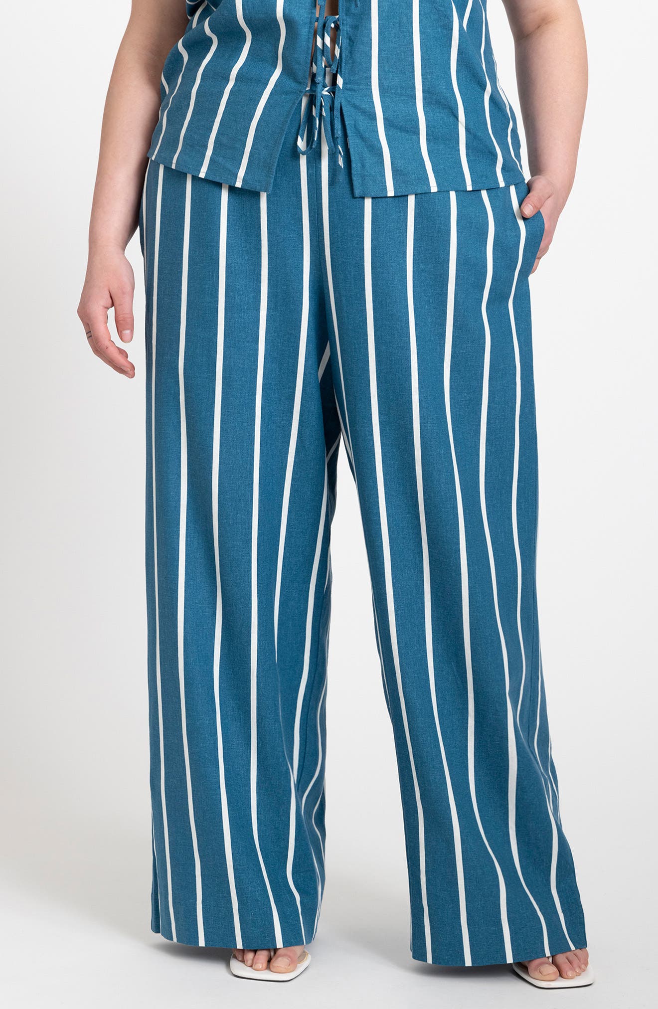 Stripe Linen Blend Wide Leg Pants