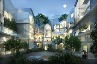 Render of Gardenhouse courtyard by MAD Architects, Los Angeles, USA