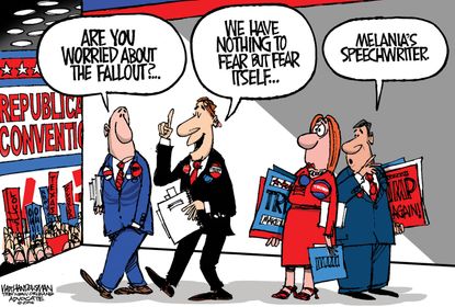 Political cartoon U.S. Melania Trump speechwriter plagiarism JFK