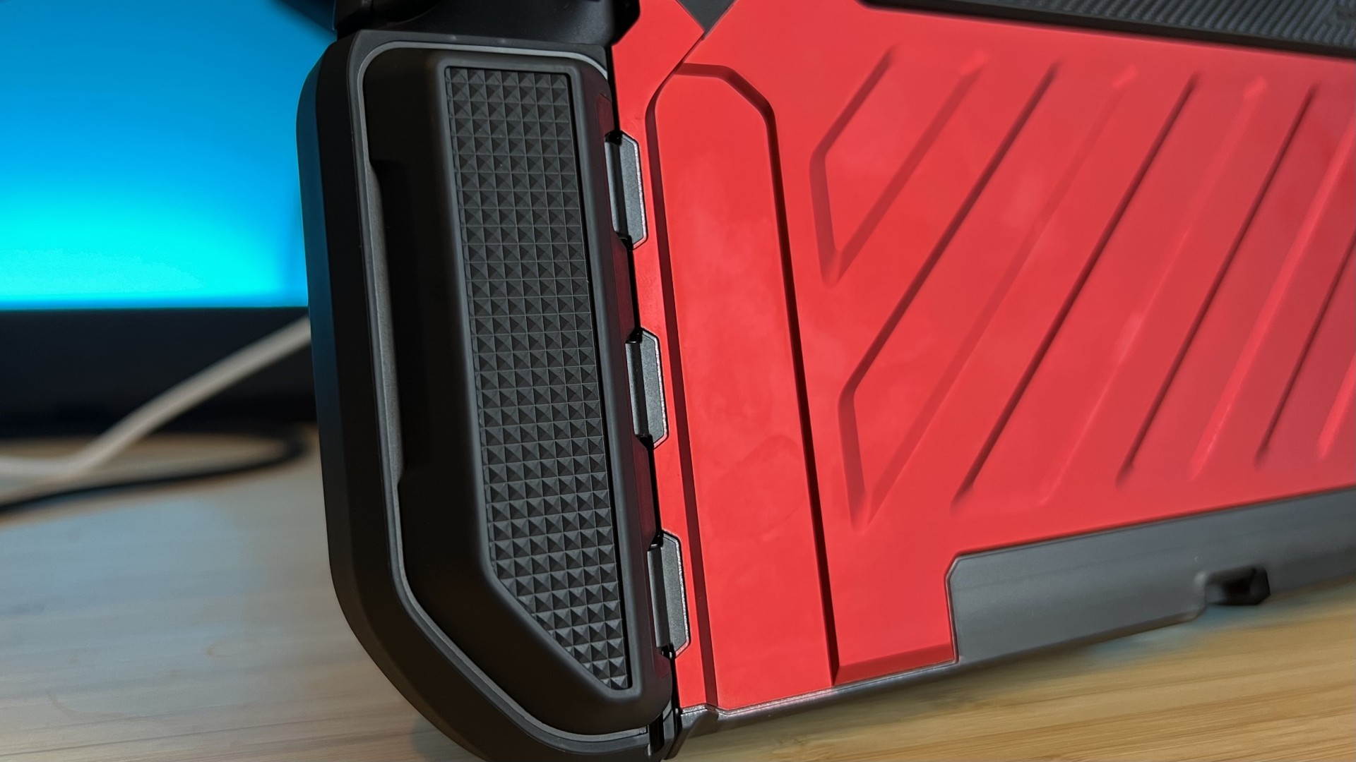 Close up on textured grip panel on the back of the SupCase Unicorn Beetle Pro Switch 2 case