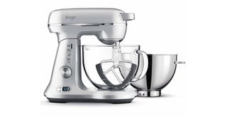 A silver Sage bakery stand mixer