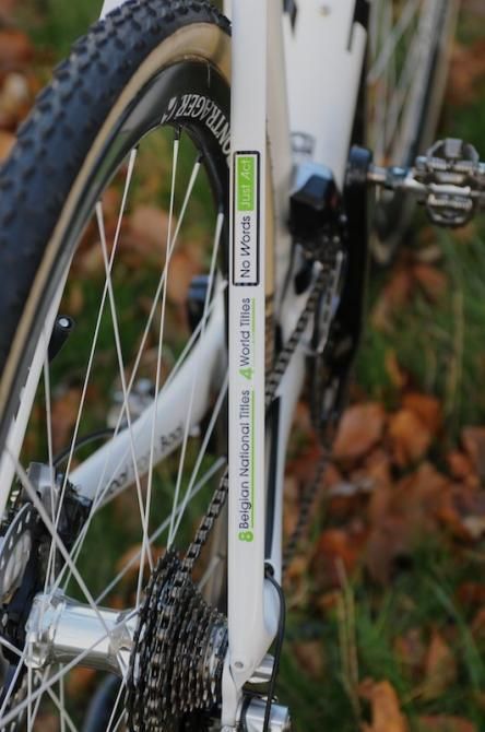 Sven Nys's palmares and his mantra adorn the right side seat stay. We have no words.