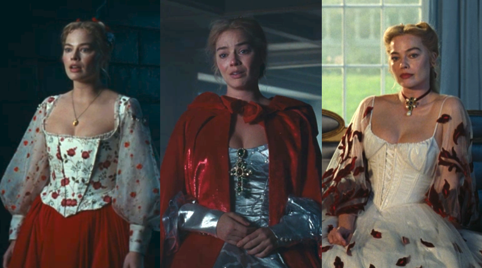 Margot Robbie's red and white fits in Wuthering Heights