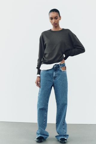 Z1975 Mid Rise Ripped Cut Out Straight Leg Jeans