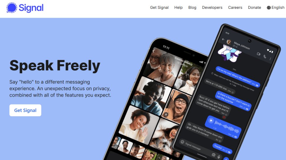 Website screenshot of Signal (July, 2025)