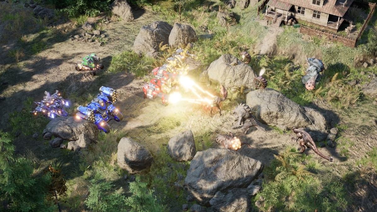 An image of mechs fighting giant monsters from game Mech Armada