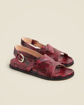 Colbie Cross-Strap Sandals in Italian Snake-Embossed Leather