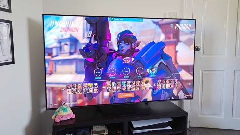 Hisense U7N with Overwatch 2 character select screen on display with possessed Pharah selected