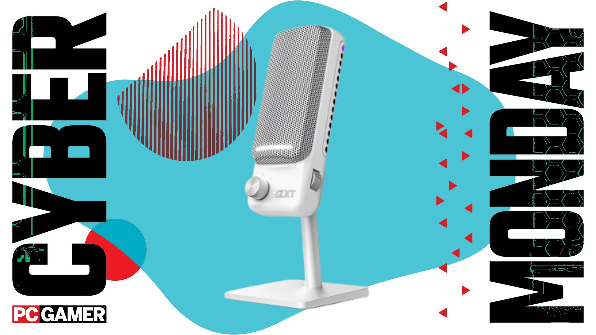 NZXT Capsule Elite microphone on a blue Cyber Monday background