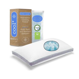 Coop Home Goods Eden Cool+ Pillow beside box and extra filling