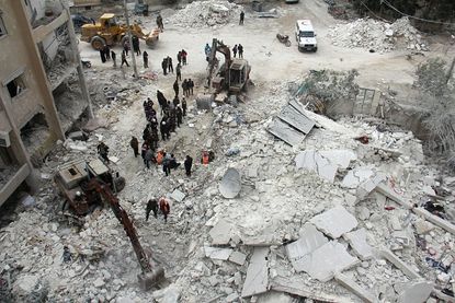The aftermath of an airstrike in Idlib, Syria.