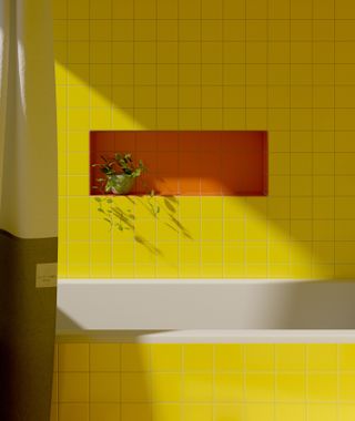 bathroom tile trends bright yellow tiles on the wall