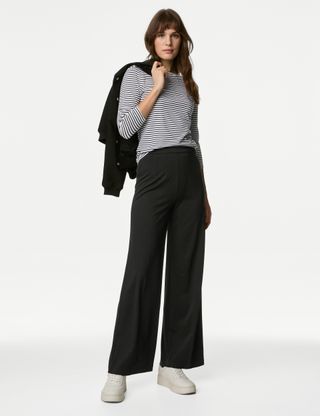 Jersey Wide Leg Trousers With Stretch