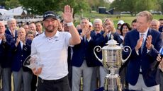 Michael Block beside the PGA Championship trophy