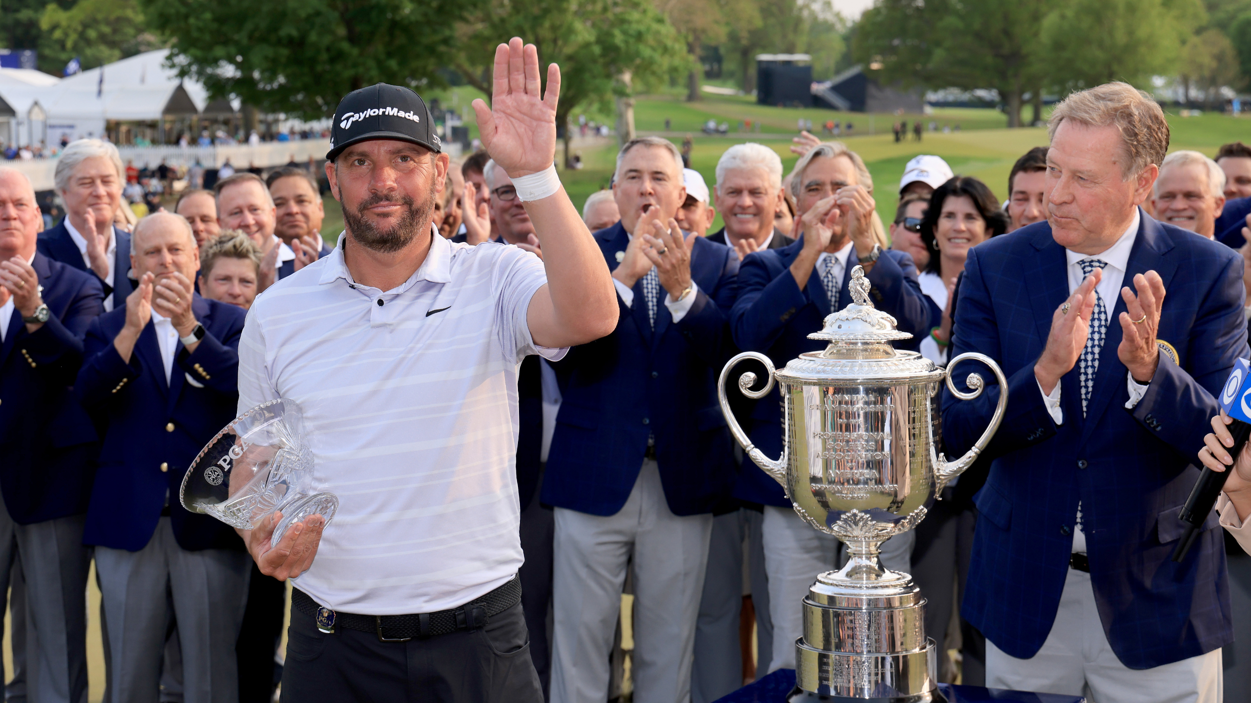 Michael Block beside the PGA Championship trophy
