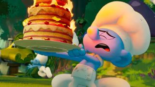 Chef Smurf screaming because his cake is on fire