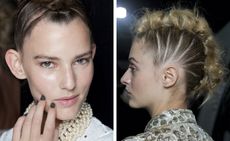James Pecis created an elaborate knotted and backcombed Mohawk, while Sam Bryant gave the skin a bright, yet raw finish