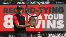 Tiger Woods celebrates his victory at the Zozo Championship in Japan 
