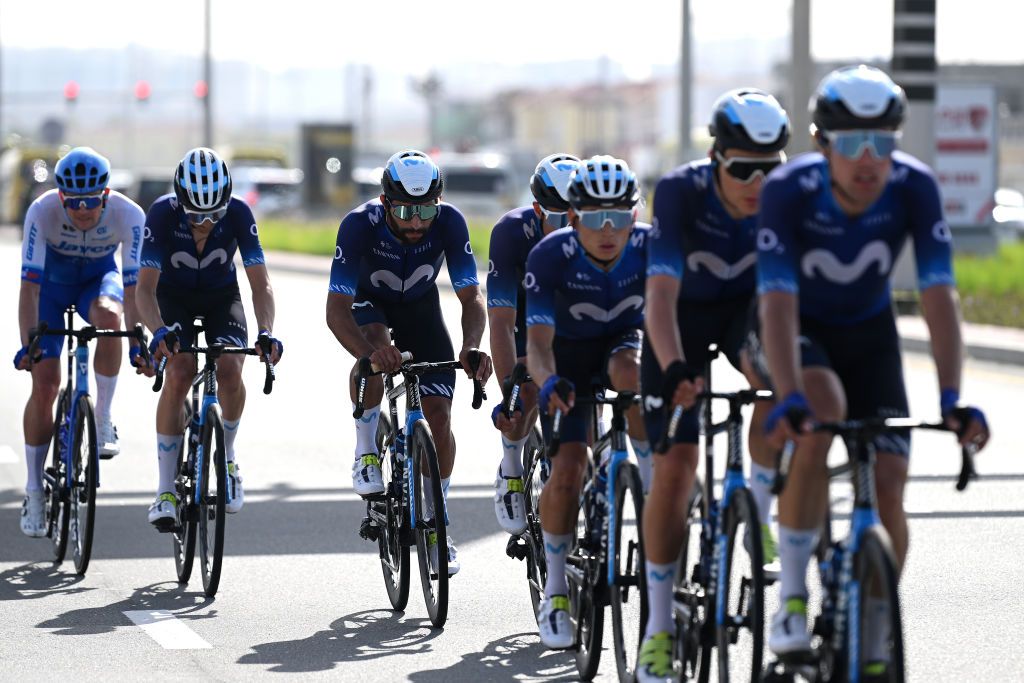 DUBAI HARBOUR UNITED ARAB EMIRATES FEBRUARY 23 Fernando Gaviria Rendon of Colombia and Movistar Team competes during the 5th UAE Tour Stage 4 a 174km stage from Al Shindagha to Dubai Harbour UAETour UCIWT on February 23 2023 in Dubai Harbour United Arab Emirates Photo by Dario BelingheriGetty Images