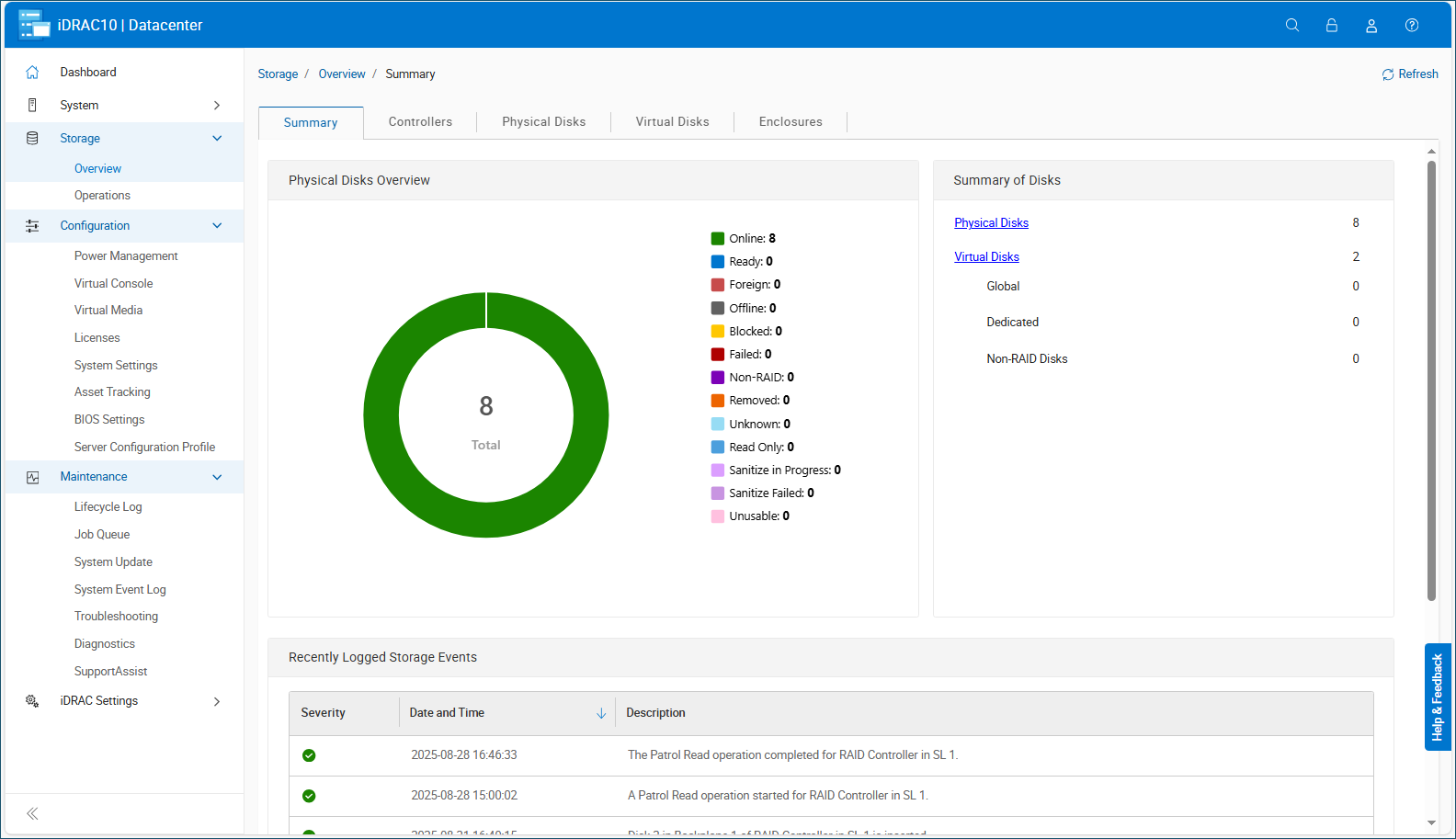 A screenshot of the Dell iDRAC10 dashboard