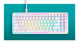 An NZXT keyboard on a blue background.