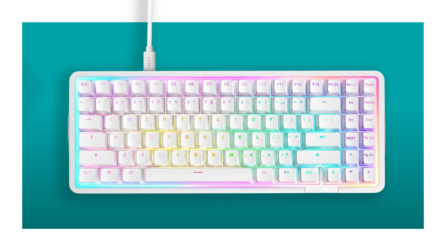 An NZXT keyboard on a blue background.