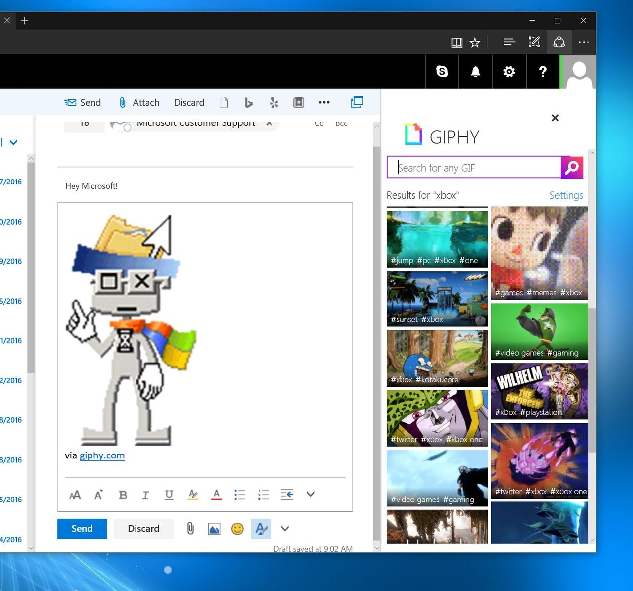 Selecting a GIF using Giphy in Outlook