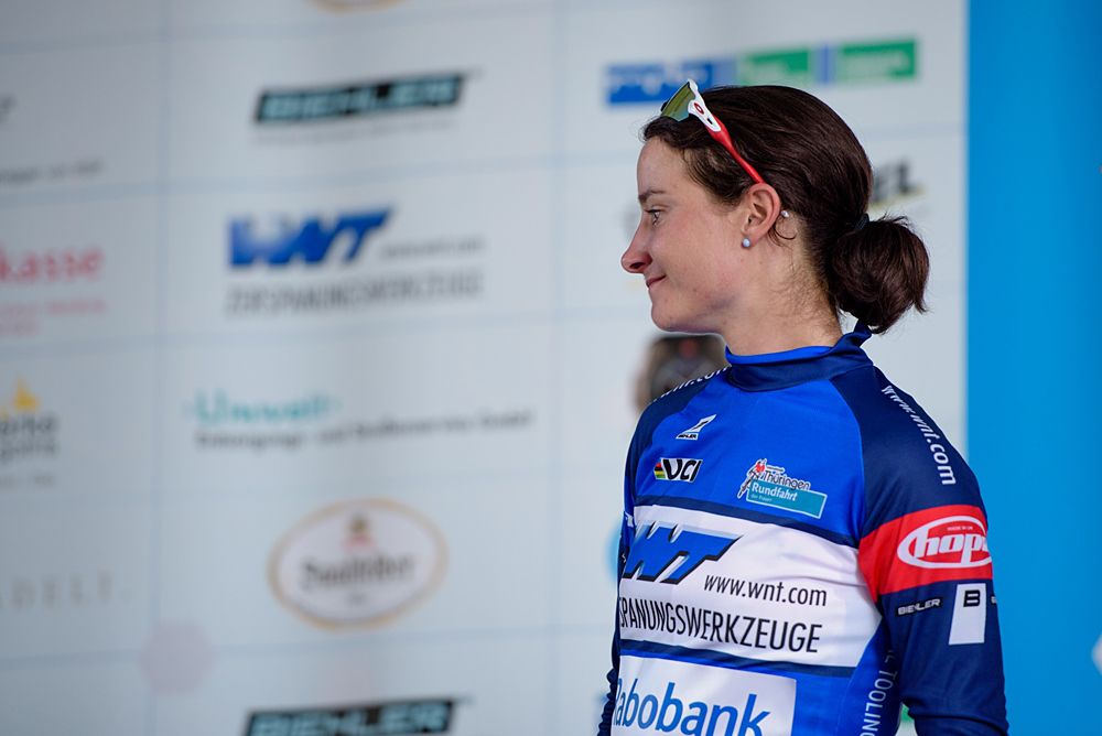 Marianne Vos (Rabo Liv) takes the lead in the sprints competition at Th&uuml;ringen Rundfarht 2016 - Stage 6