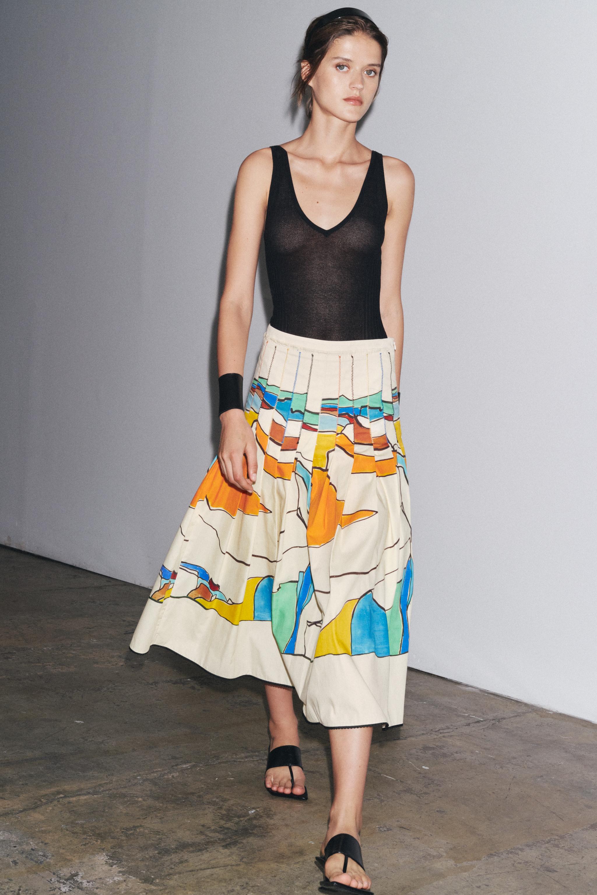 Zw Collection Printed Pleated Skirt