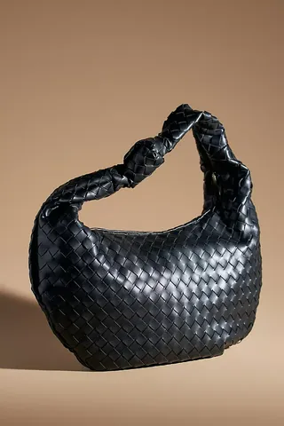 The Brigitte Woven Faux-Leather Shoulder Bag by Melie Bianco: Oversized Edition