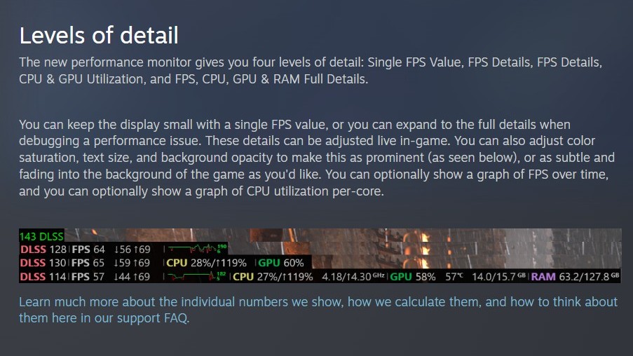 Valve's example of what Steam's updated performance monitoring tool looks like.