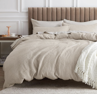 Cotton waffle knit bedding from Amazon.