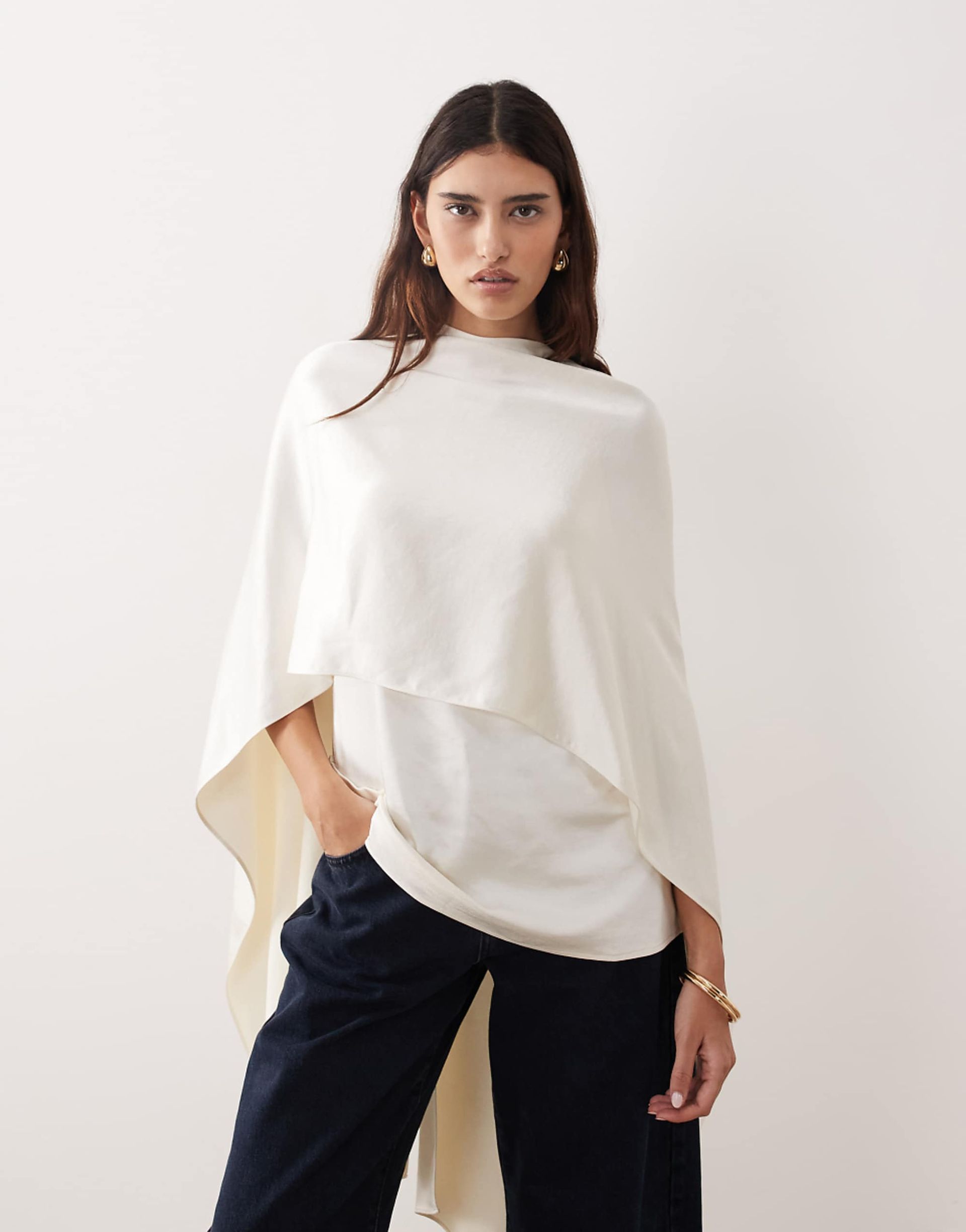 Arrange Satin Underlay Cape Top in Cream