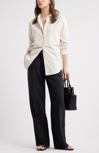 Pinstripe Cotton Button-Up Shirt