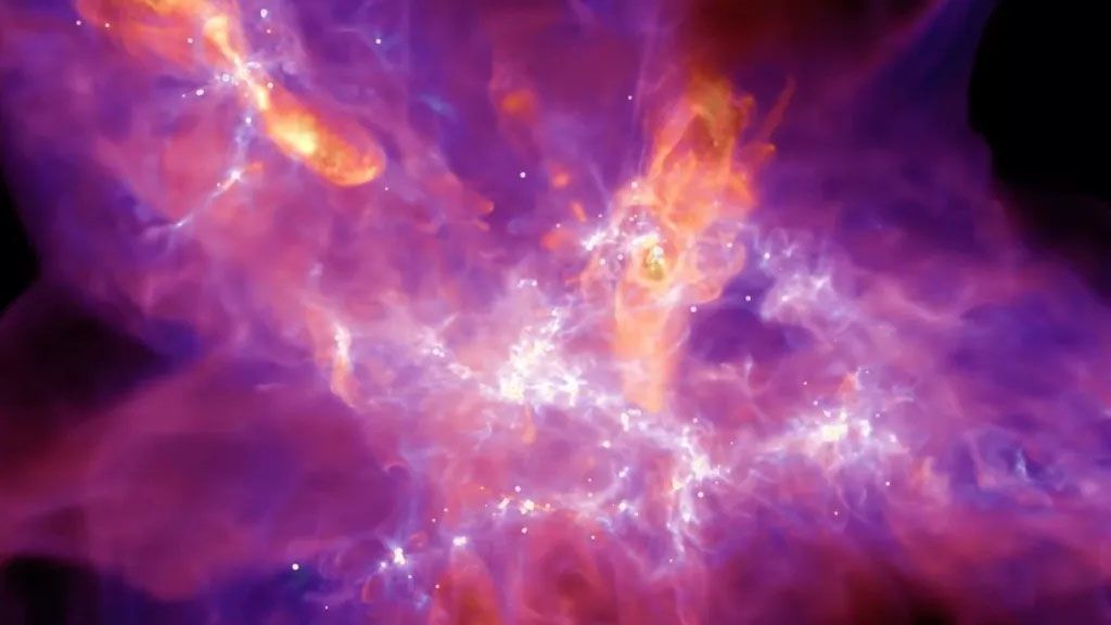 The giant gas cloud in the simulation is many millions of times more massive than our sun.