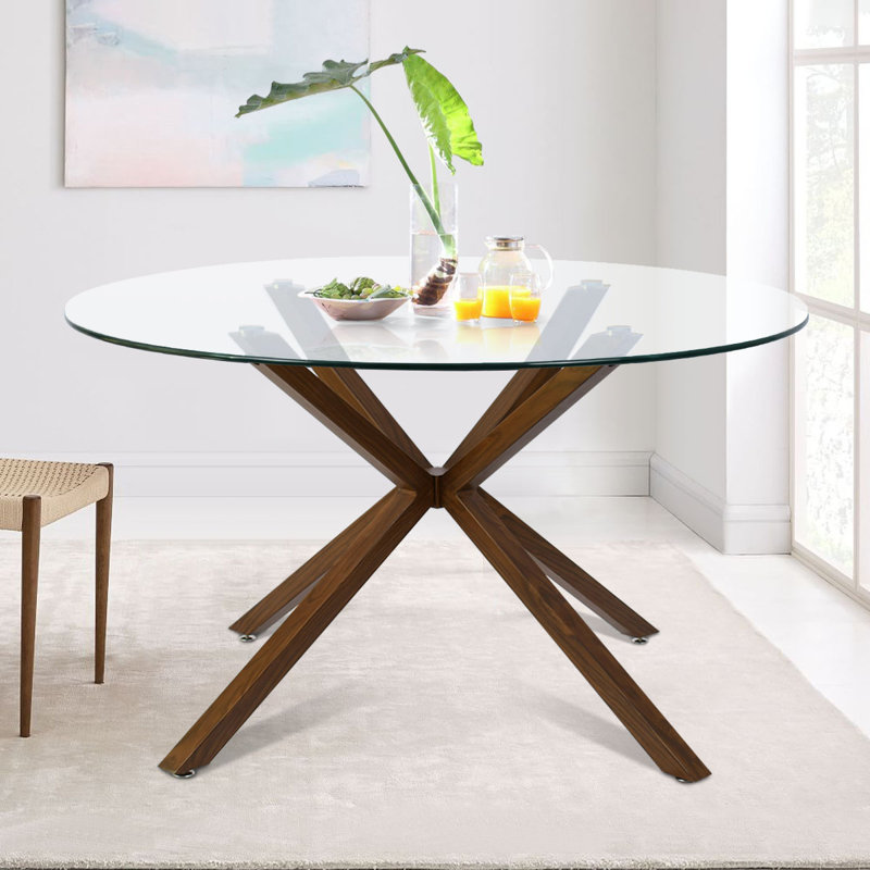 Wade Logan&amp;reg; Aunnika 39&quot; Glass Round Dining Table, Walnut Legs &amp;amp; Reviews | Wayfair