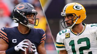 (L to R) Justin Fields and Aaron Rodgers will face off in the Bears vs Packers live stream