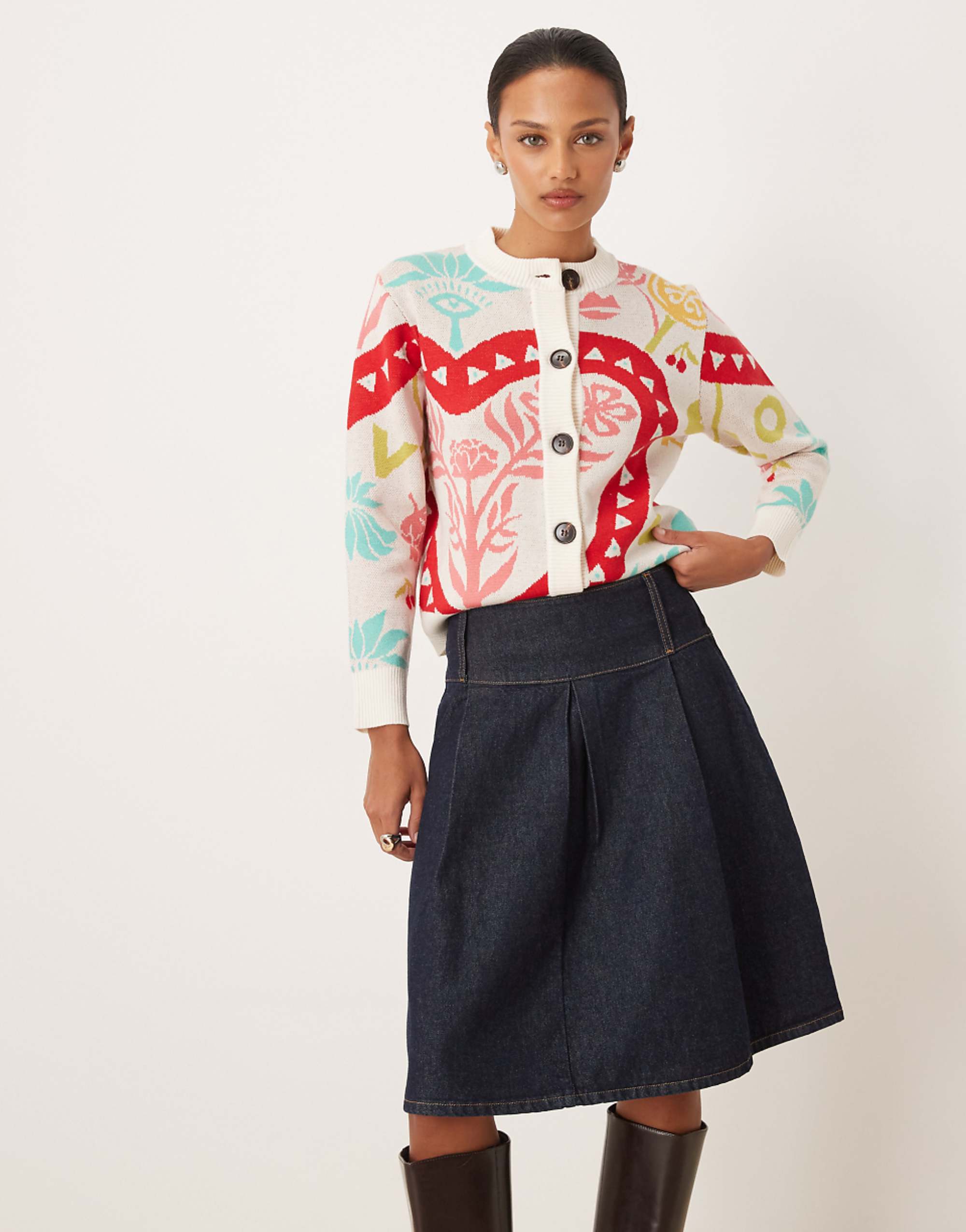 Asos Design Denim Pleated Midi Skirt in Indigo