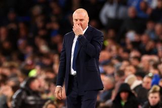 Everton manager Sean Dyche reacts during the Premier League match between Everton FC and Crystal Palace at Goodison Park on February 19, 2024 in Liverpool, England. (Photo by Chris Brunskill/Fantasista/Getty Images)