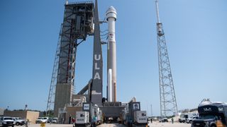 Boeing's Starliner OFT-2 spacecraft and its Atlas V rocket at the launch pad on May 18, 2022.